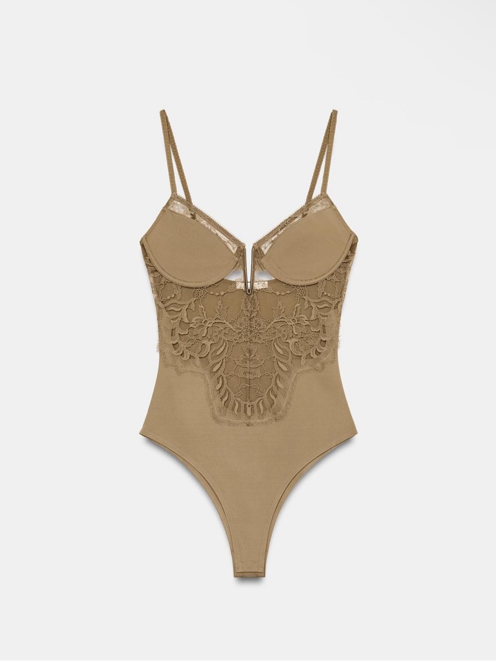 Zara Olive Lace-Panel Bodysuit - Picture 4 of 6